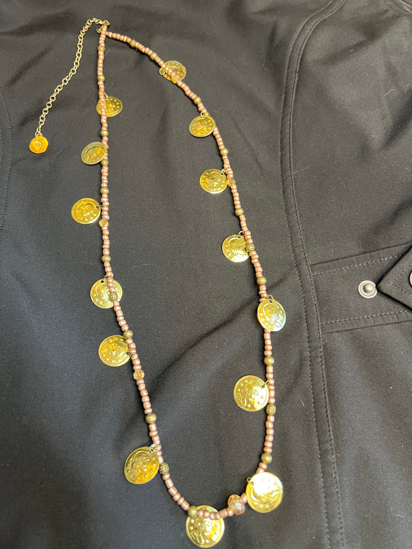 Z05A RoseGold & Bronze Pentagram Token Necklace