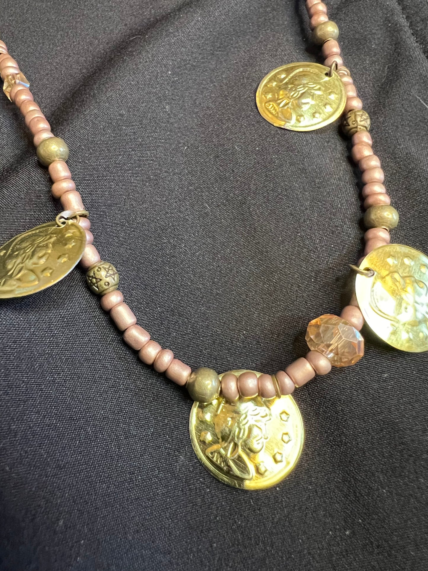 Z05A RoseGold & Bronze Pentagram Token Necklace