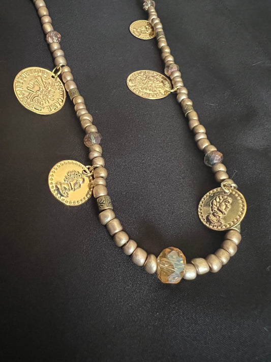 34 Rose gold and bronze with brass Token necklace