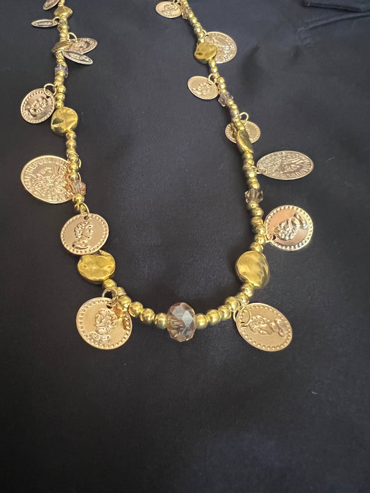 35 Gold and brass Token necklace