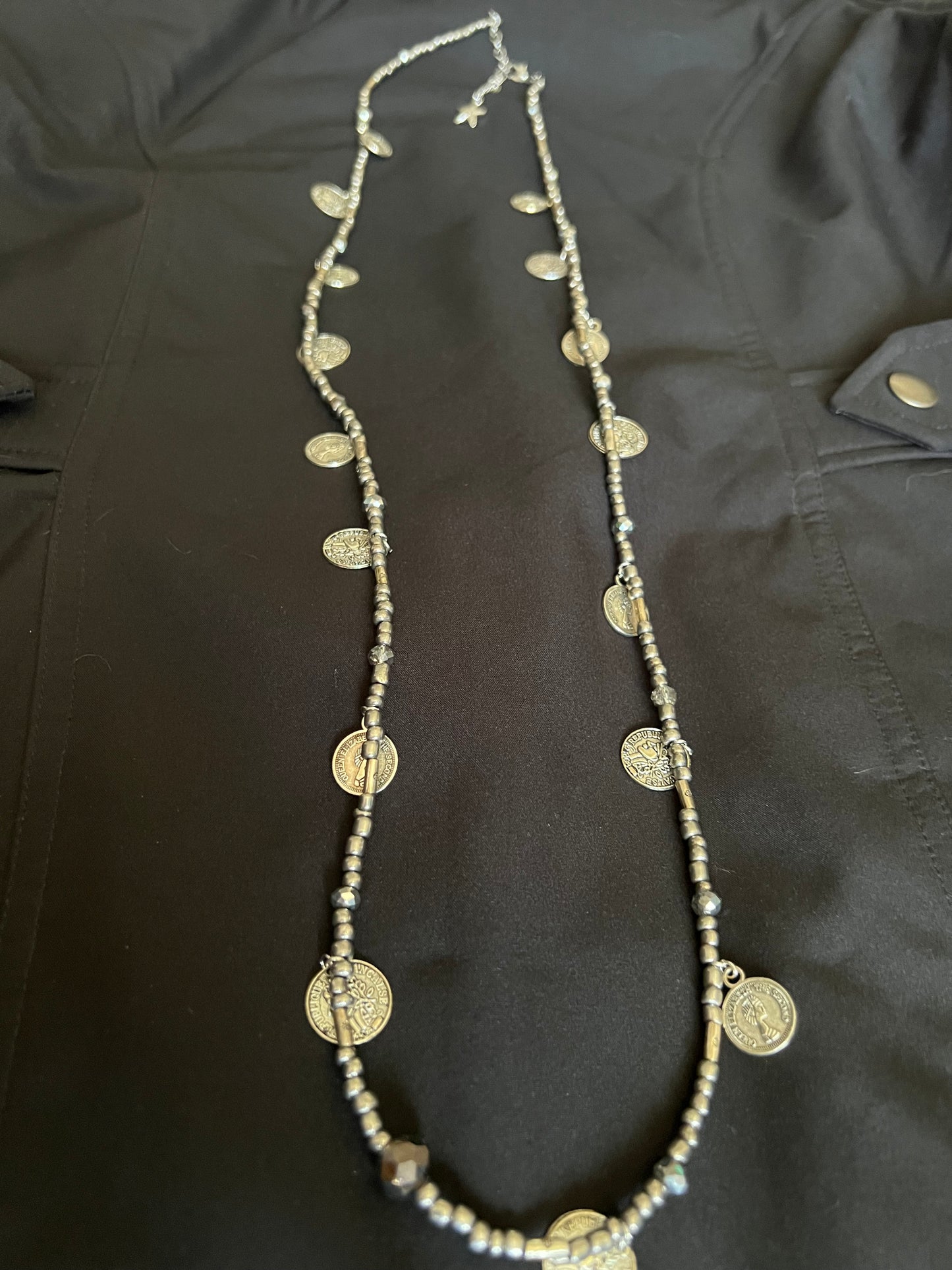 36 Dark silver with small coins Token necklace