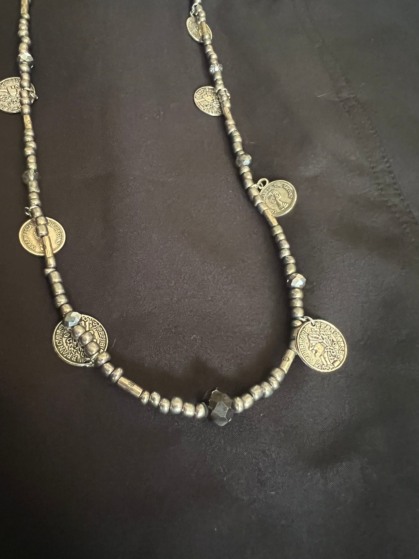36 Dark silver with small coins Token necklace
